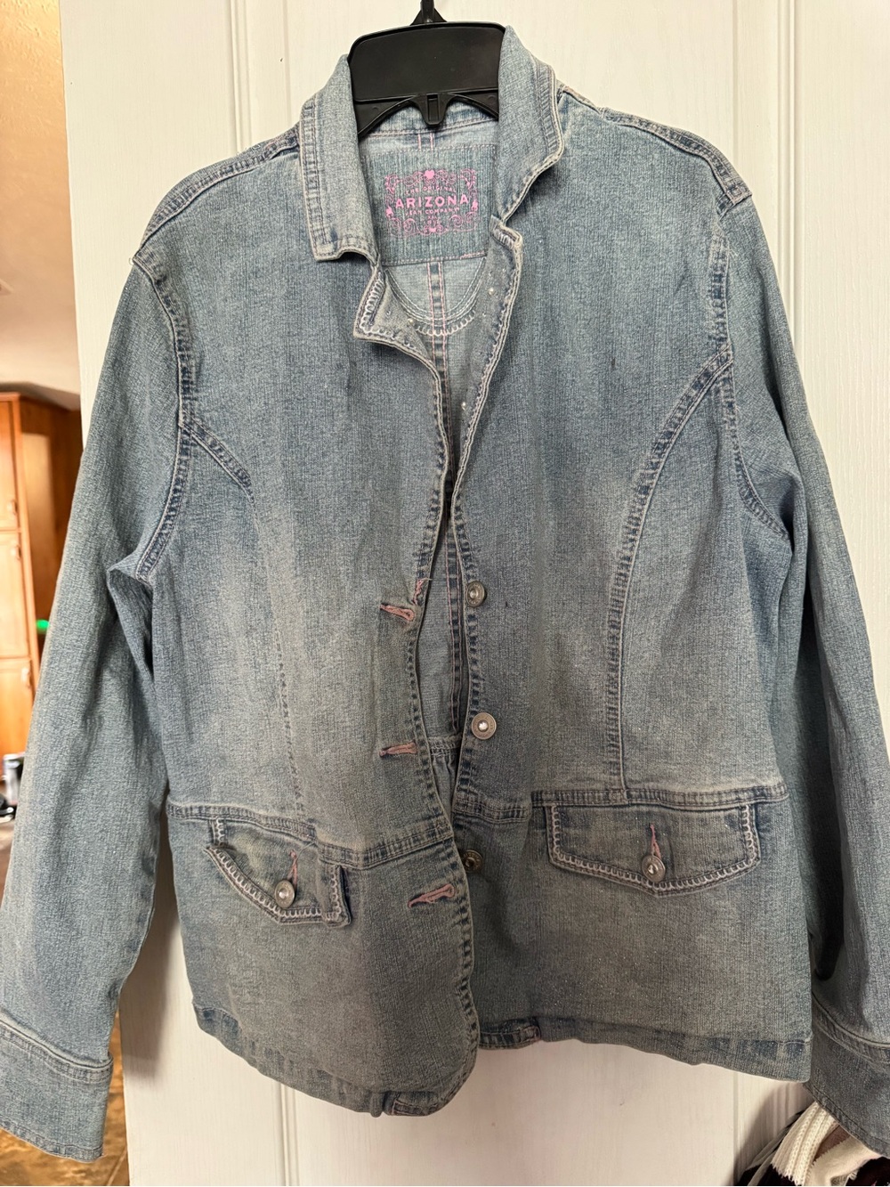 Arizona Jean Company Light Blue Denim Jacket with Pink Accents